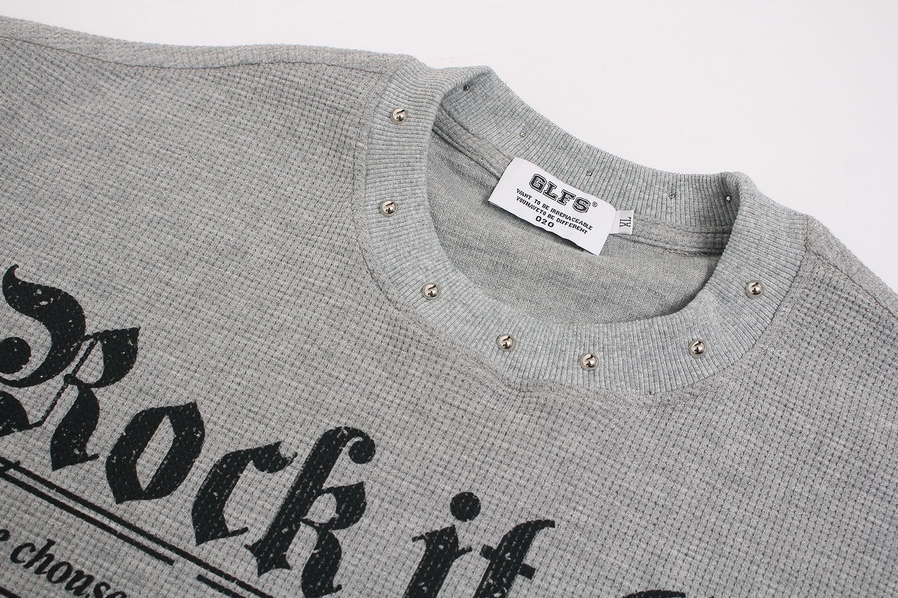 Waffle Newspaper Print Studs Short Sleeve T-Shirt
