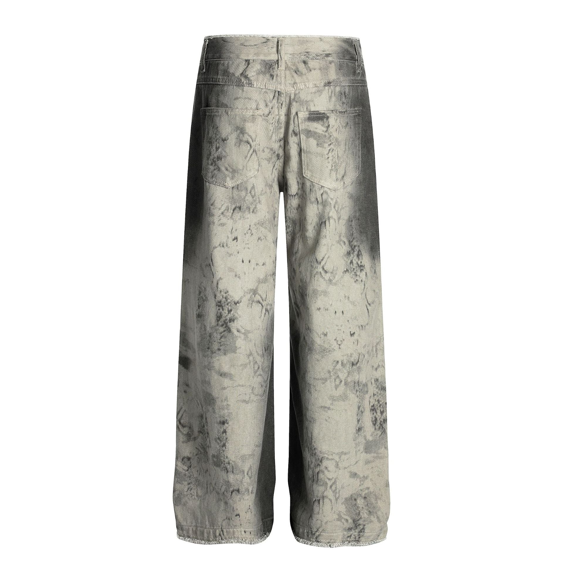 Paint Washed Wide Leg Denim Jeans