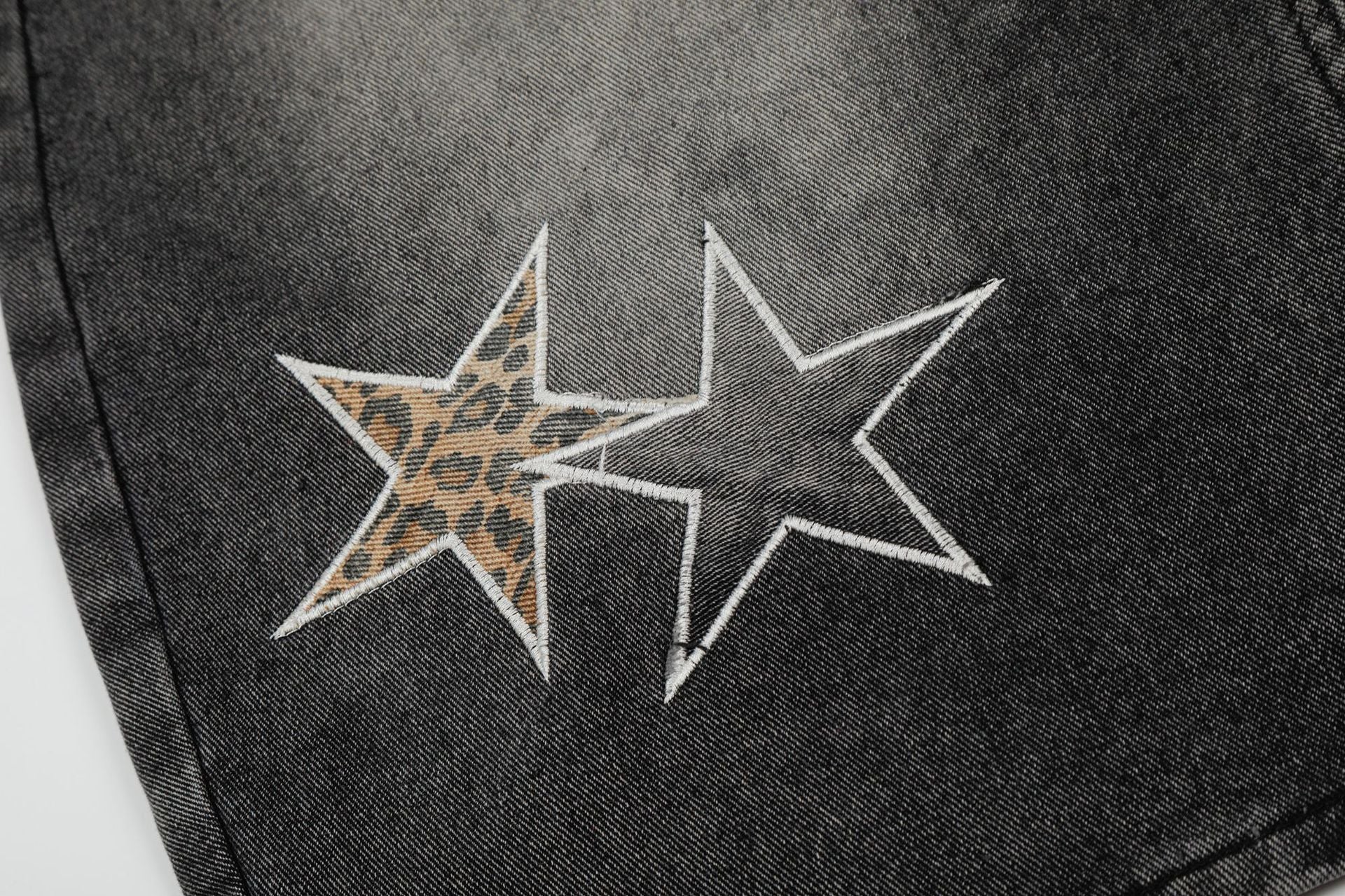Star Patch Embroidery Curved Denim Jort
