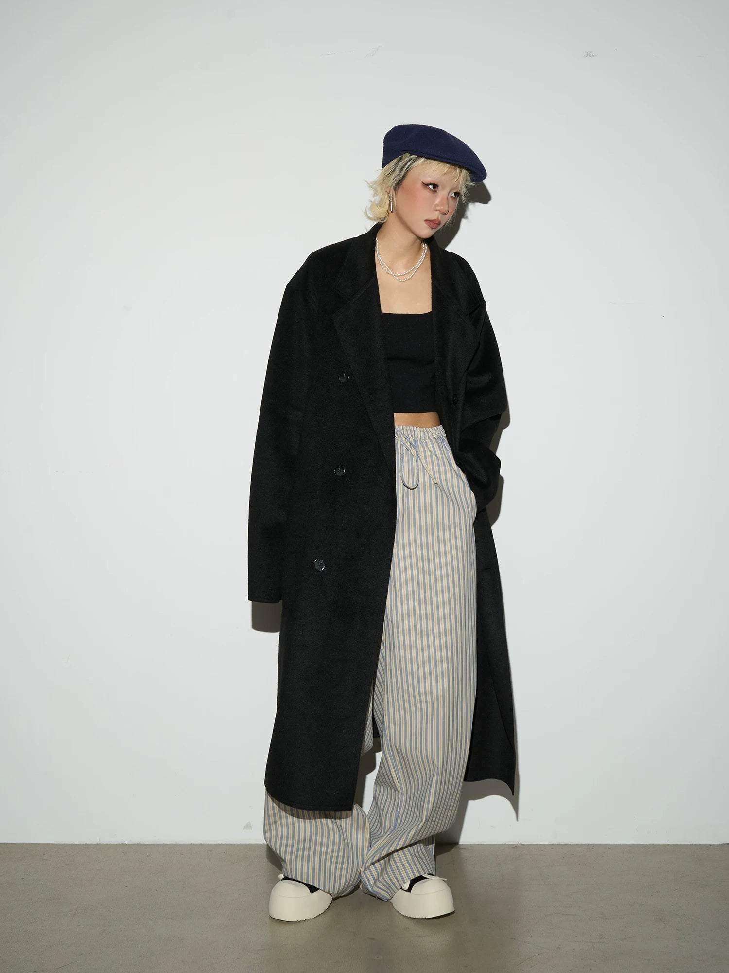 Double Breasted Belted Long Length Coat