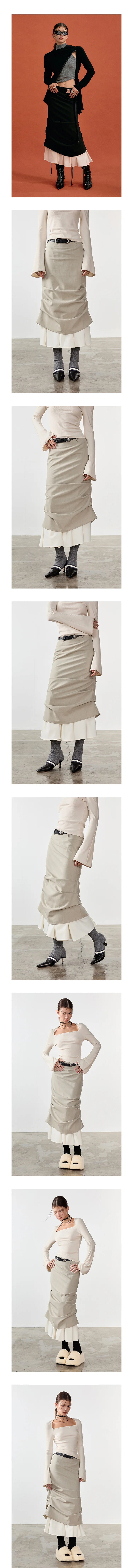 Double Layered Pleated Patchwork Skirt
