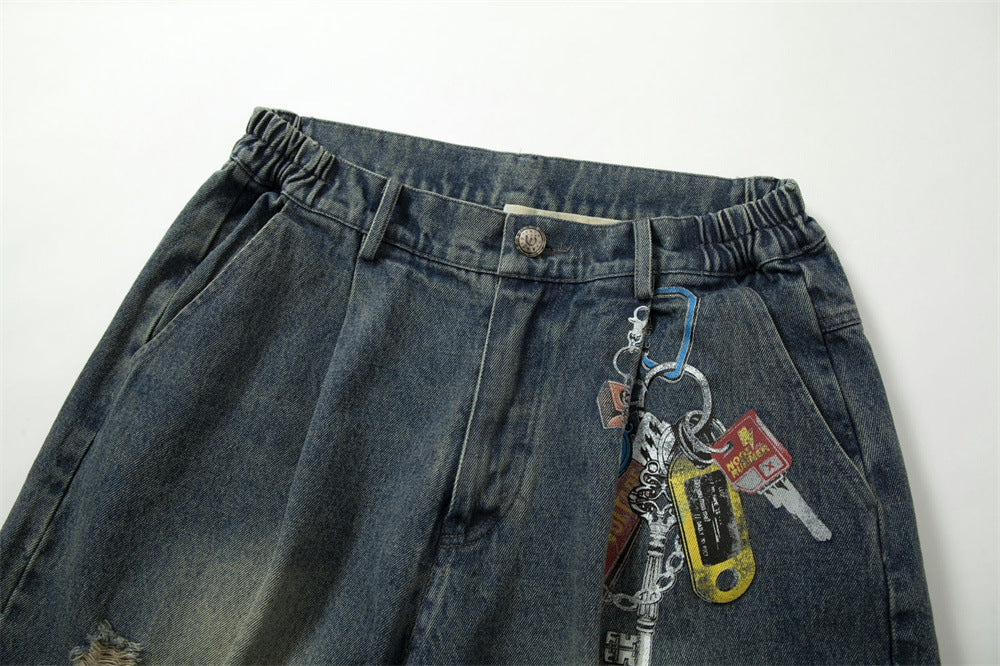 Contrasting Stitching Niche Camouflage Jeans