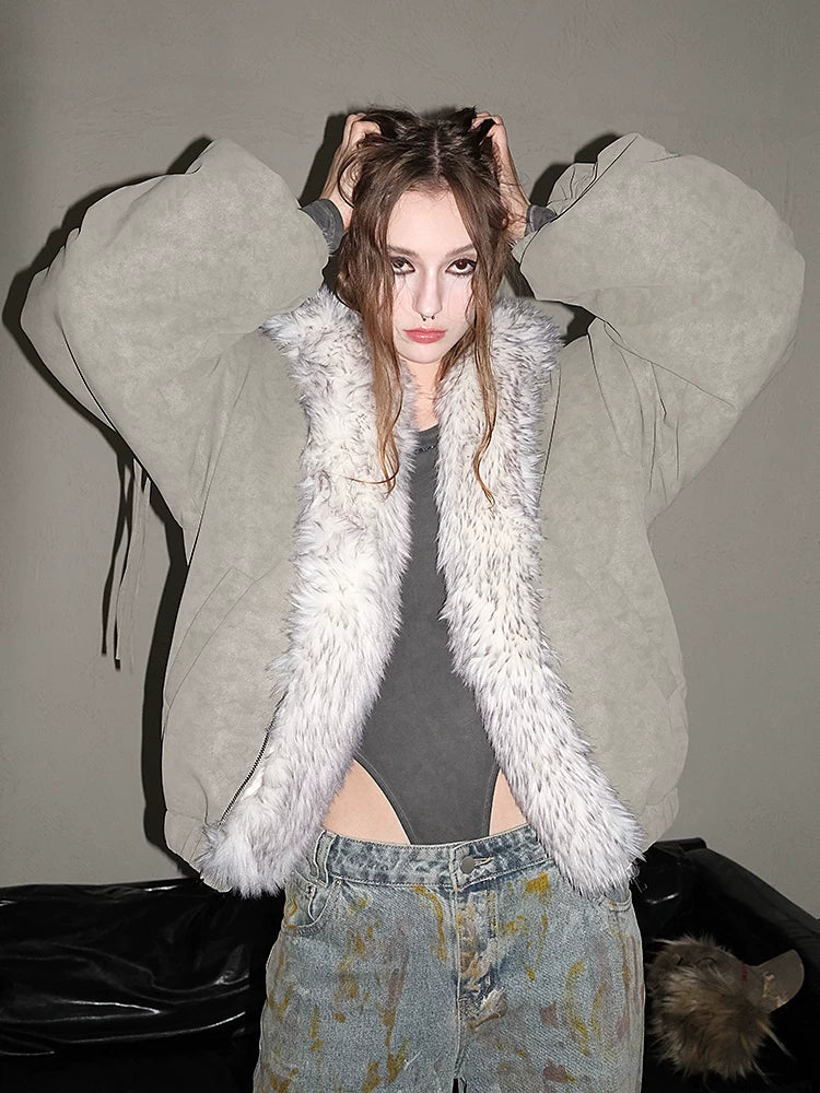 Reversible Suede Oversize Thick Fur Jacket