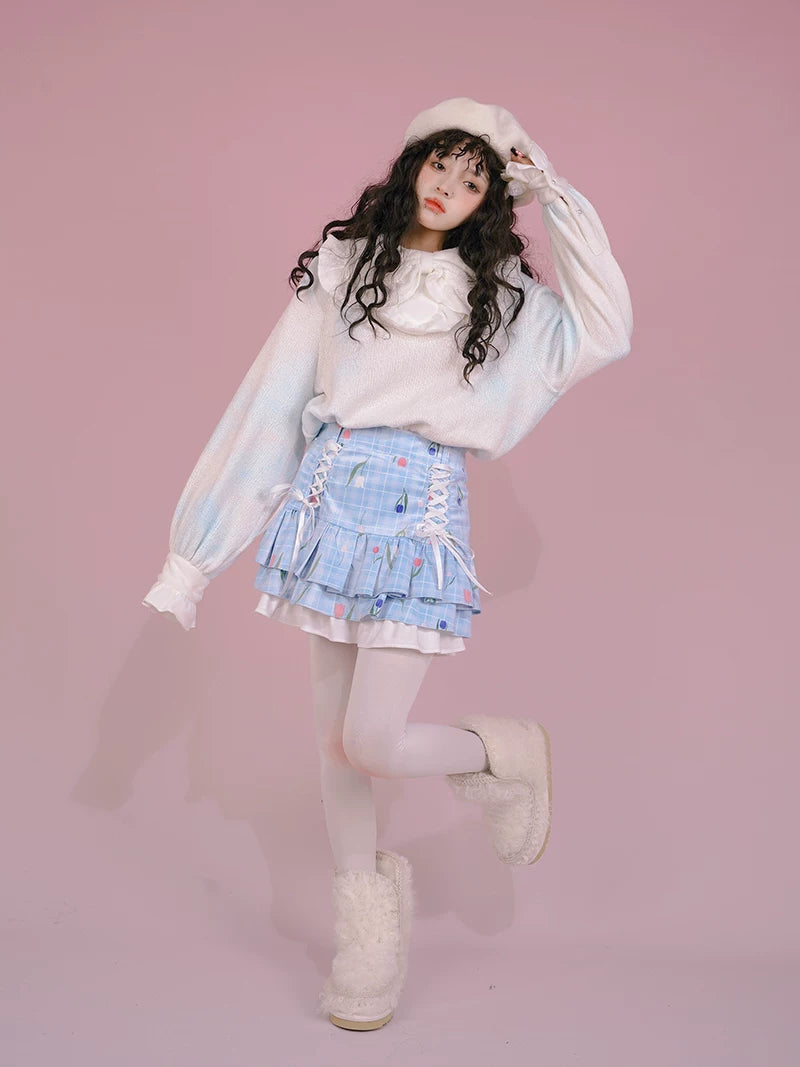 Flower Print Bow Skirt Na8271-K