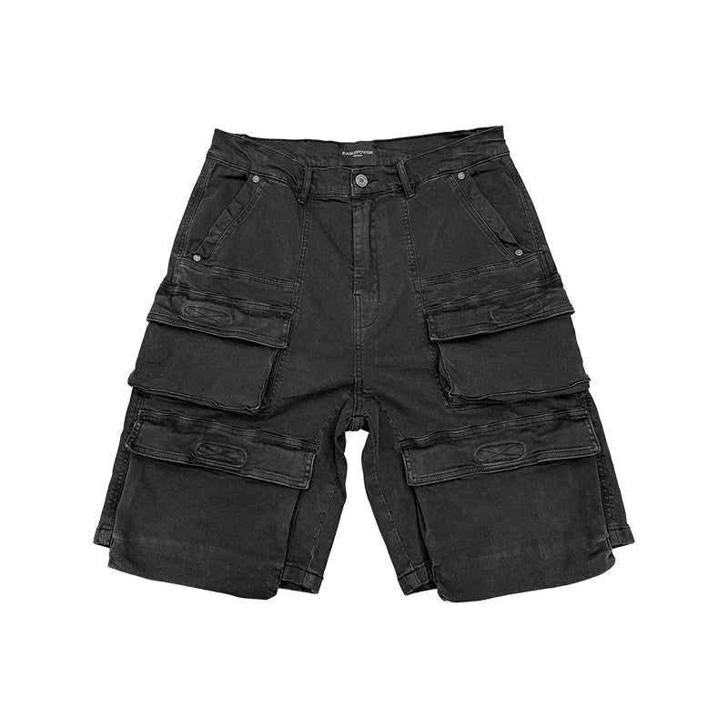 Waxed Washed Three-Dimensional Pocket Cargo Short Pants