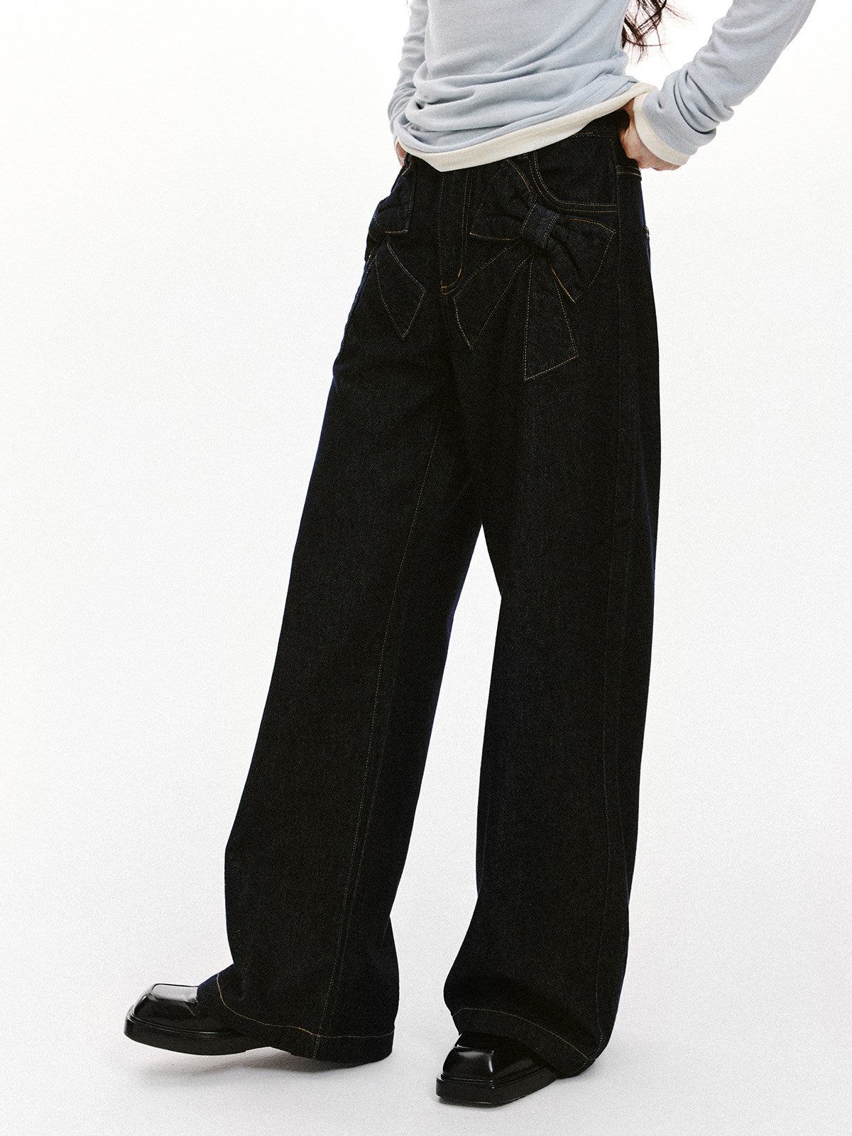 Bow Detail Wide-Leg Denim Jeans