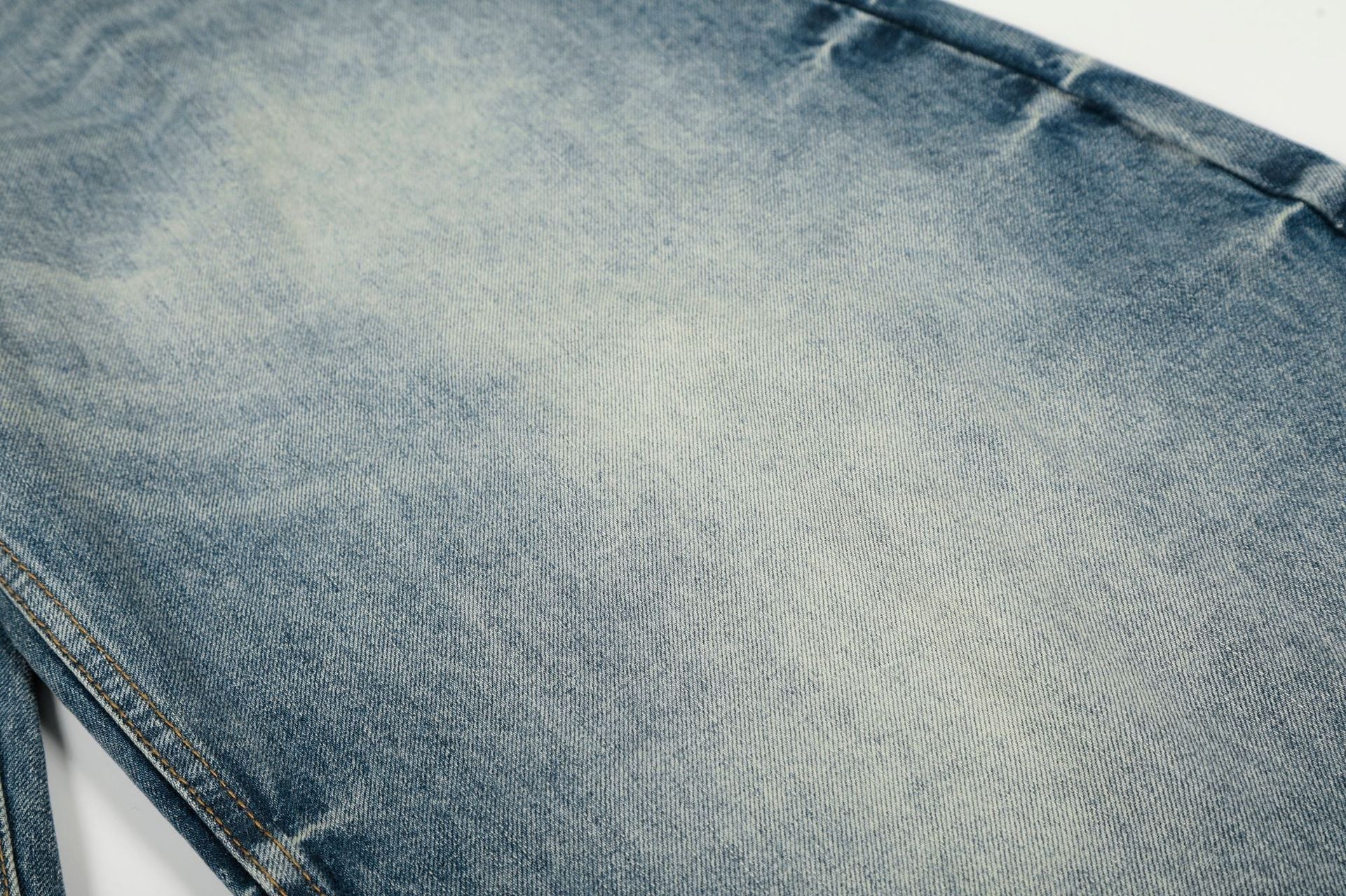 Washed Whisker Curved Denim Jeans