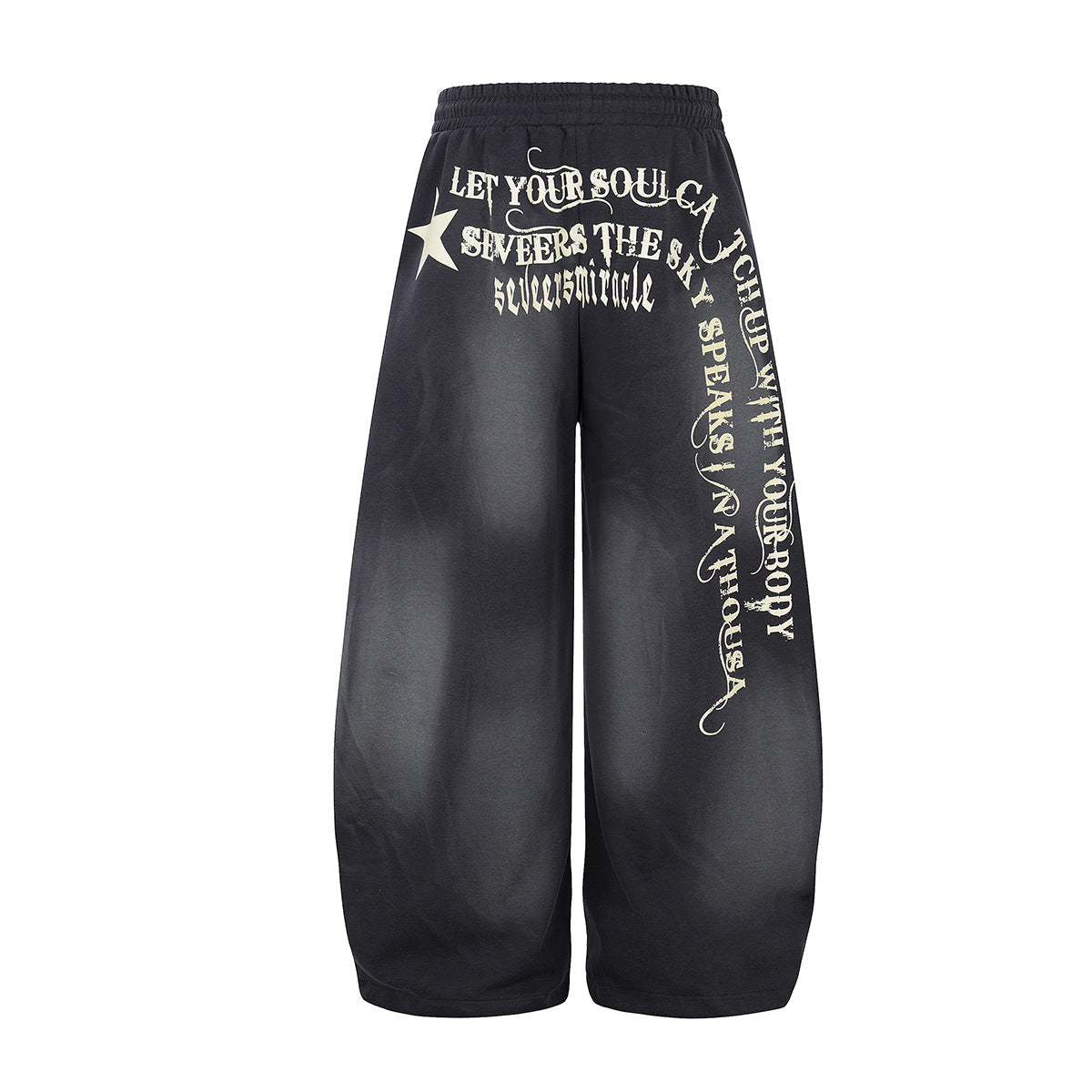 Washed Gradient Logo Print Wide Leg Sporty Pants