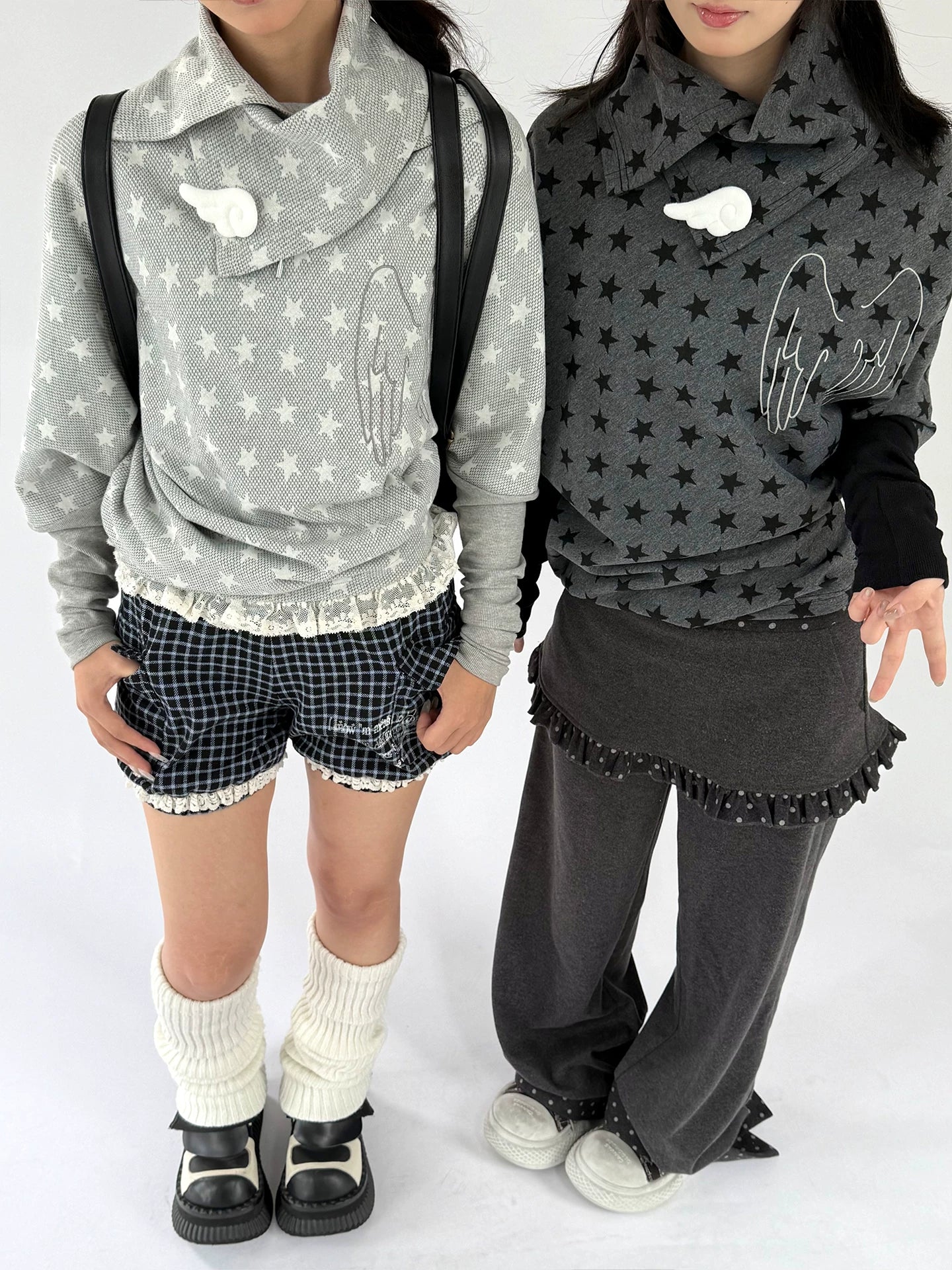 Star Print Wing Detail Layered Long Sleeve T-Shirt