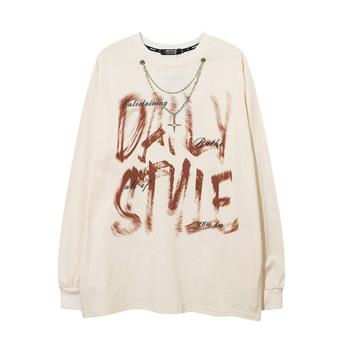 Necklace Letter Graffiti Fleece Sweatshirt - beige / M
