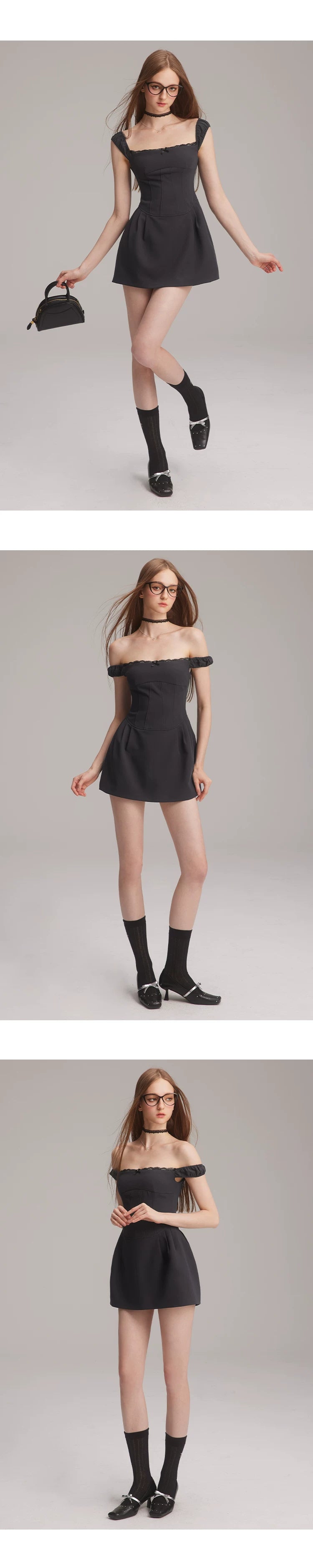 One Shoulder Lace Design Dress & Shorts