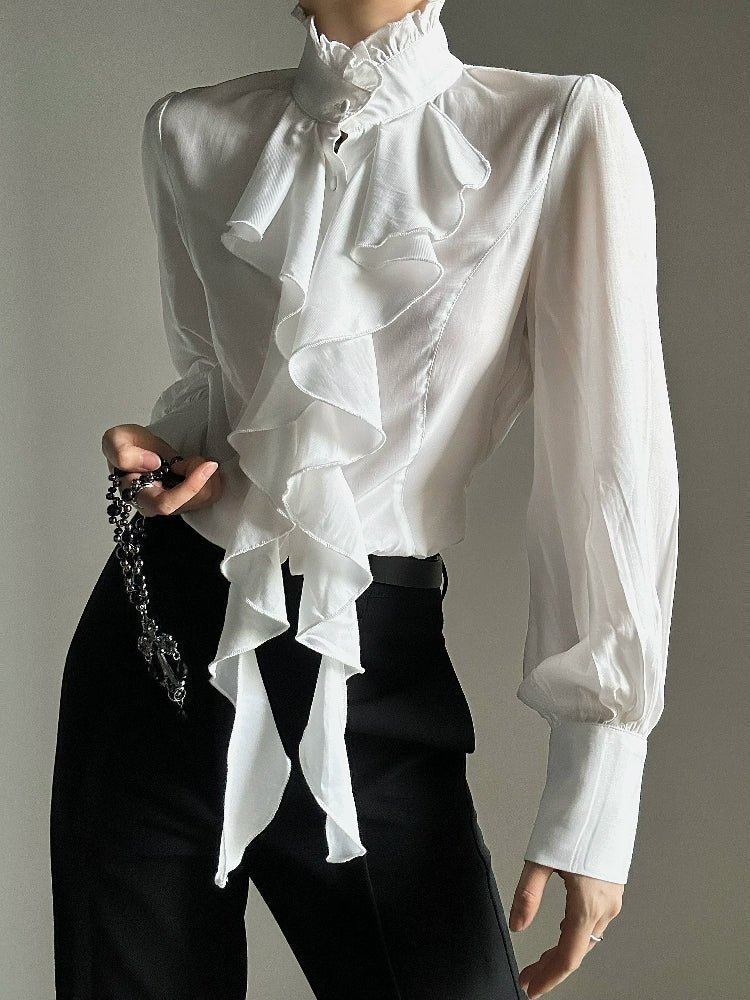 Ruffled Slim Shirt & Necklace
