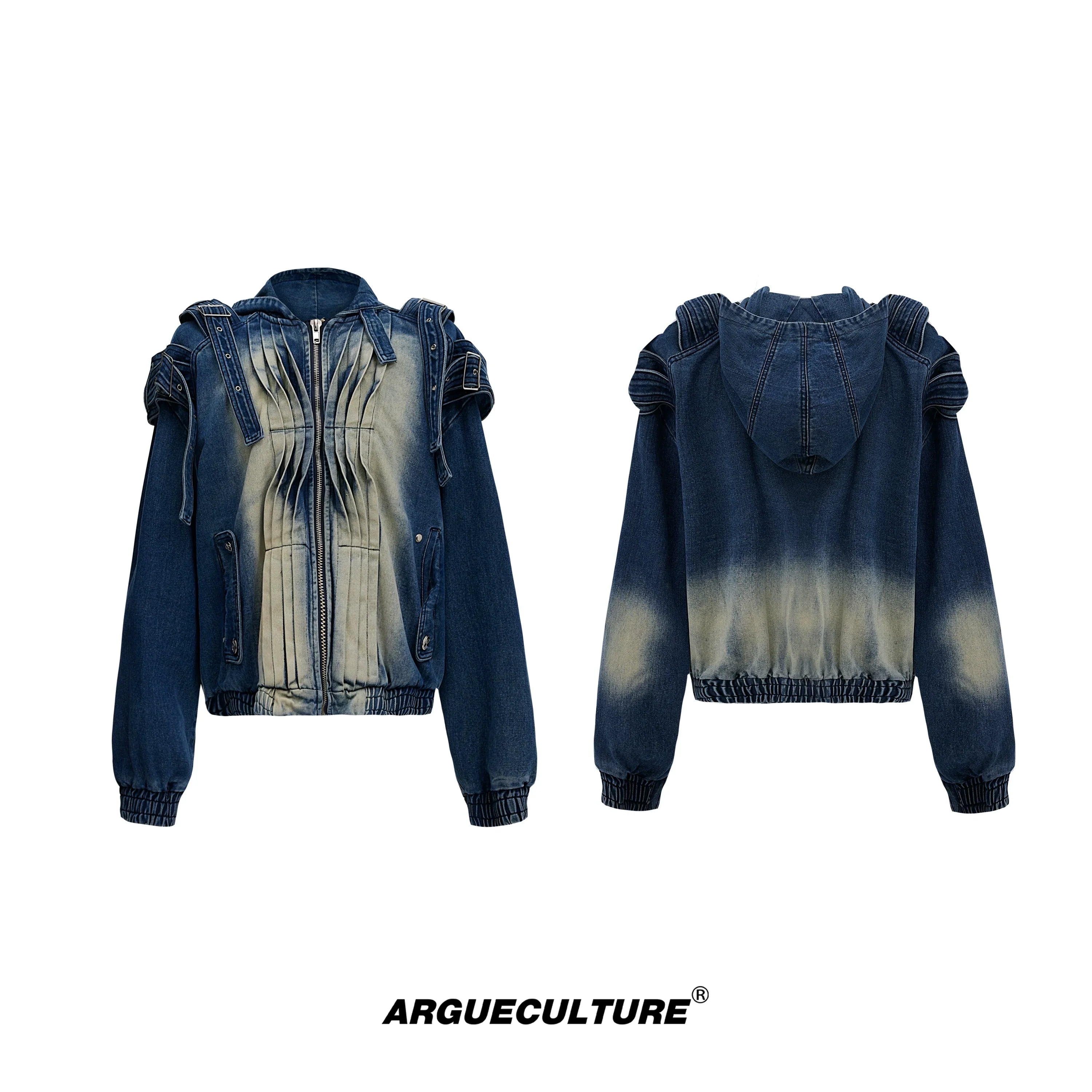Heavyweight Zipper Denim Hooded Jacket & Wide Leg Denim Jeans Setup