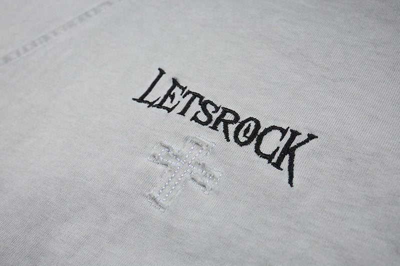 Washed Embroidery Raglan Short Sleeve T-Shirt