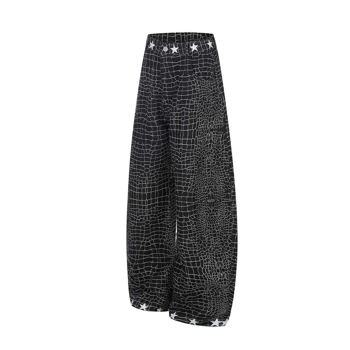 Crocodile Pattern Star Studs Wide Leg Pants