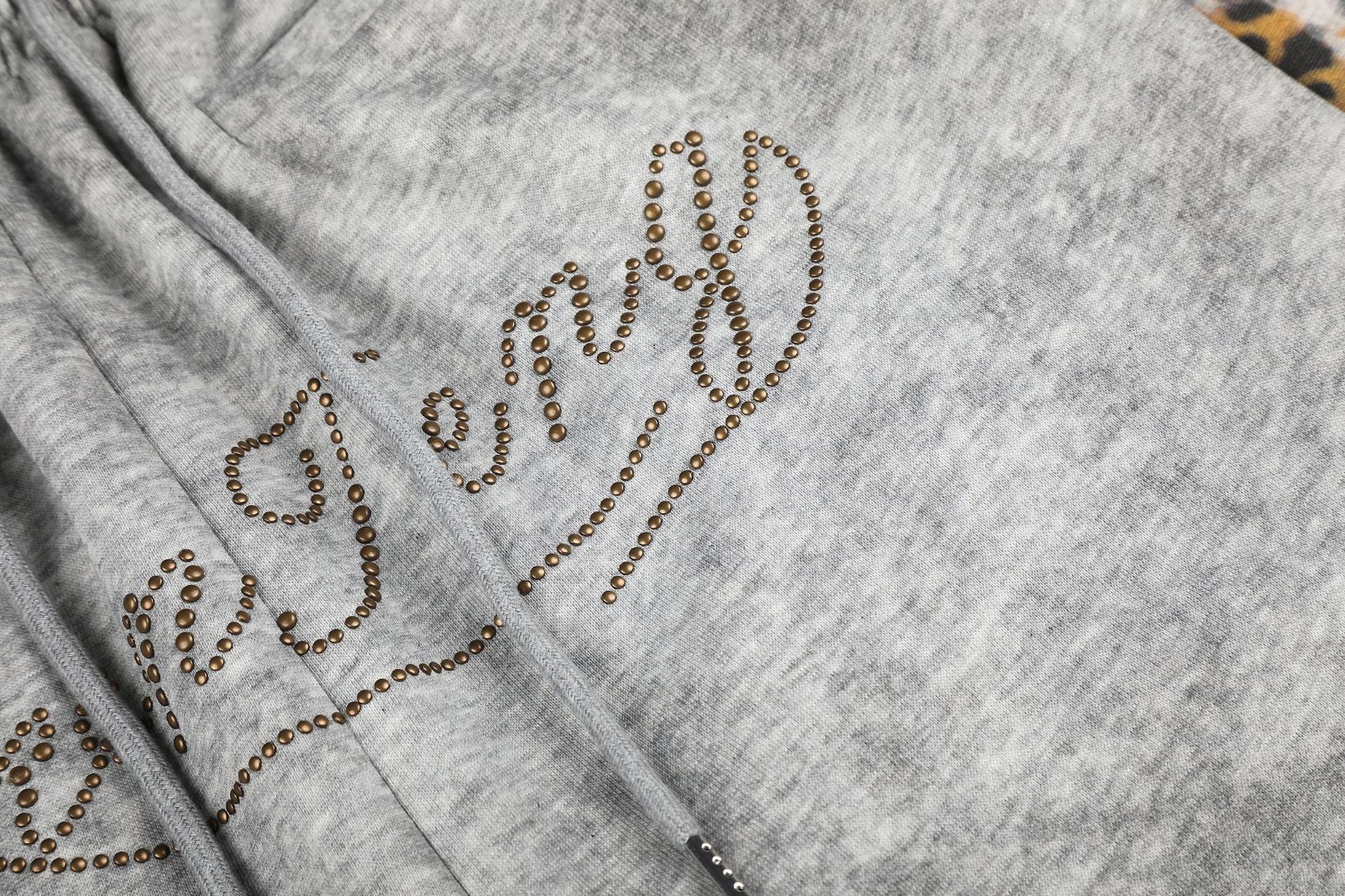 Leopard Print Curved Studs Wide Leg Sweatpants