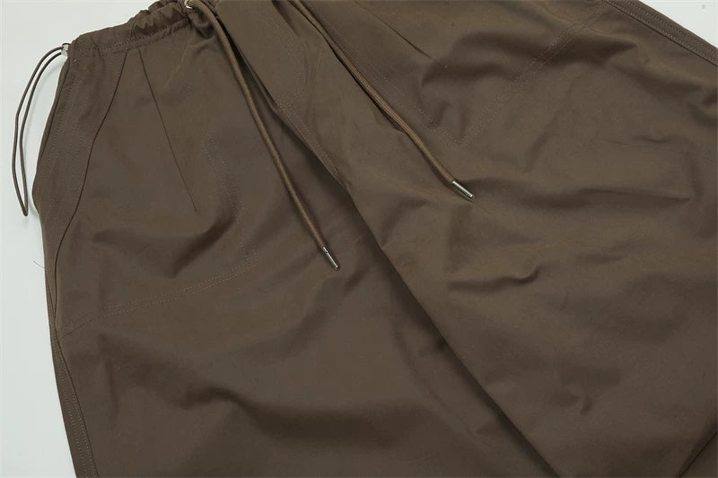 Wide-Leg Drawstring Cargo Pants