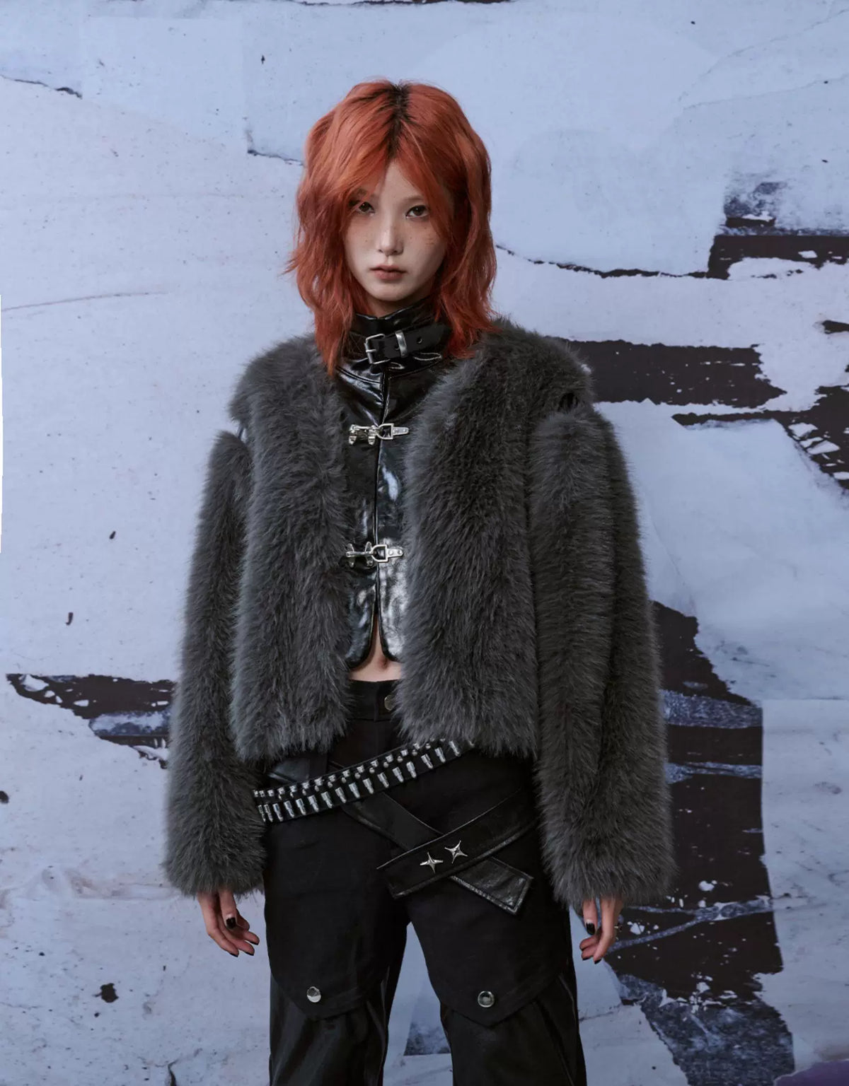 Patchwork Fuzzy Short Fur Jacket