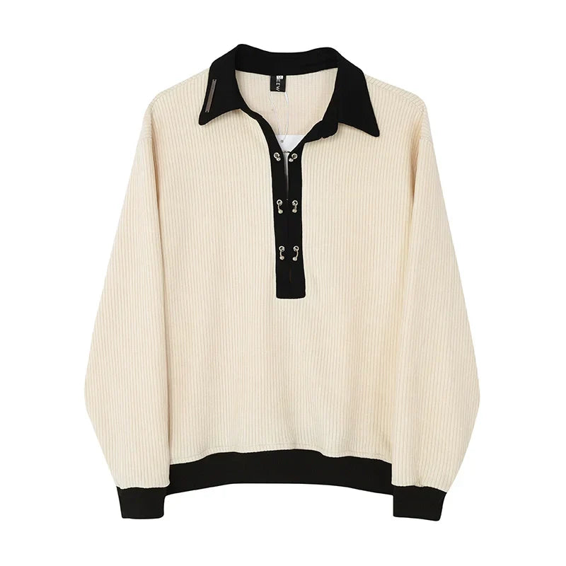 Metal Button Long Sleeve Polo Shirt