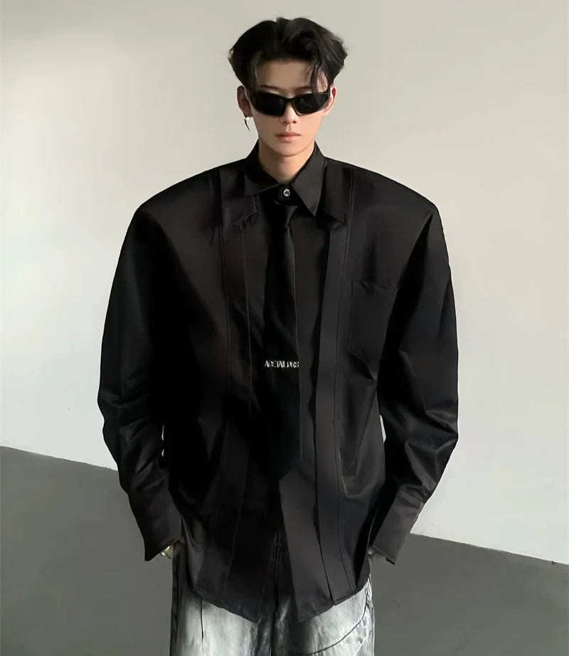 Solid Color Lapel Design Long Sleeve Shirt