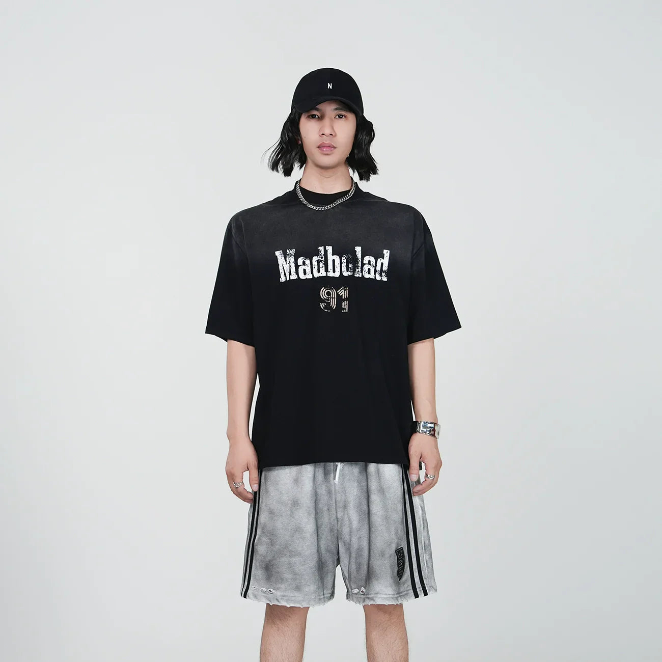 Washed Letter Design Short Sleeve T-Shirt & Heavyweight Short Set
