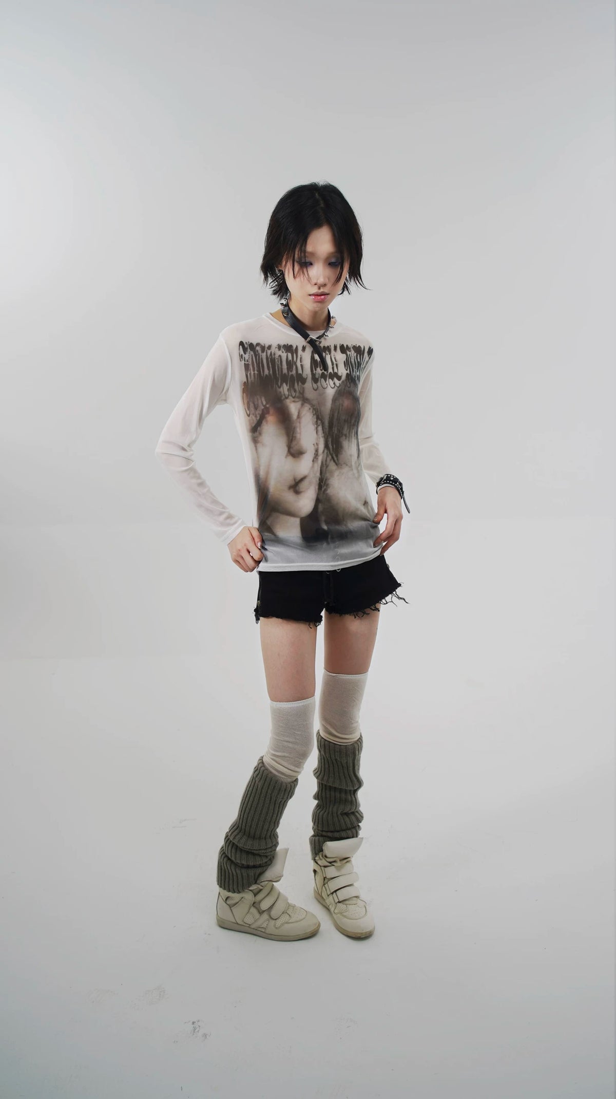 Goth Emo Artist Collaboration Mesh Long Sleeve T-Shirt