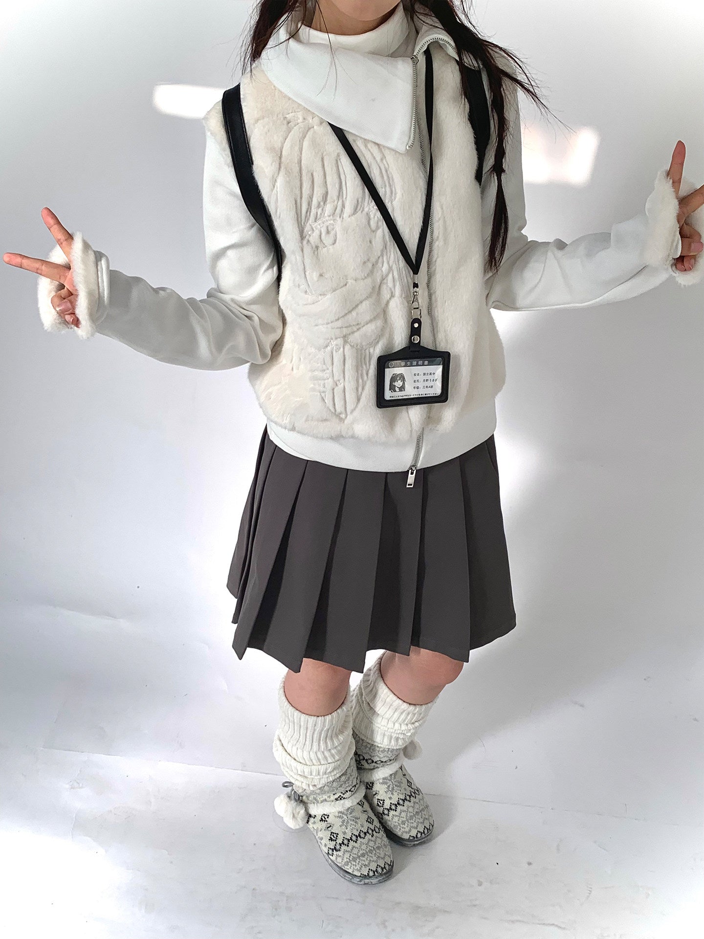 Fleece Embroidery Asymmetrical Zipper Jacket