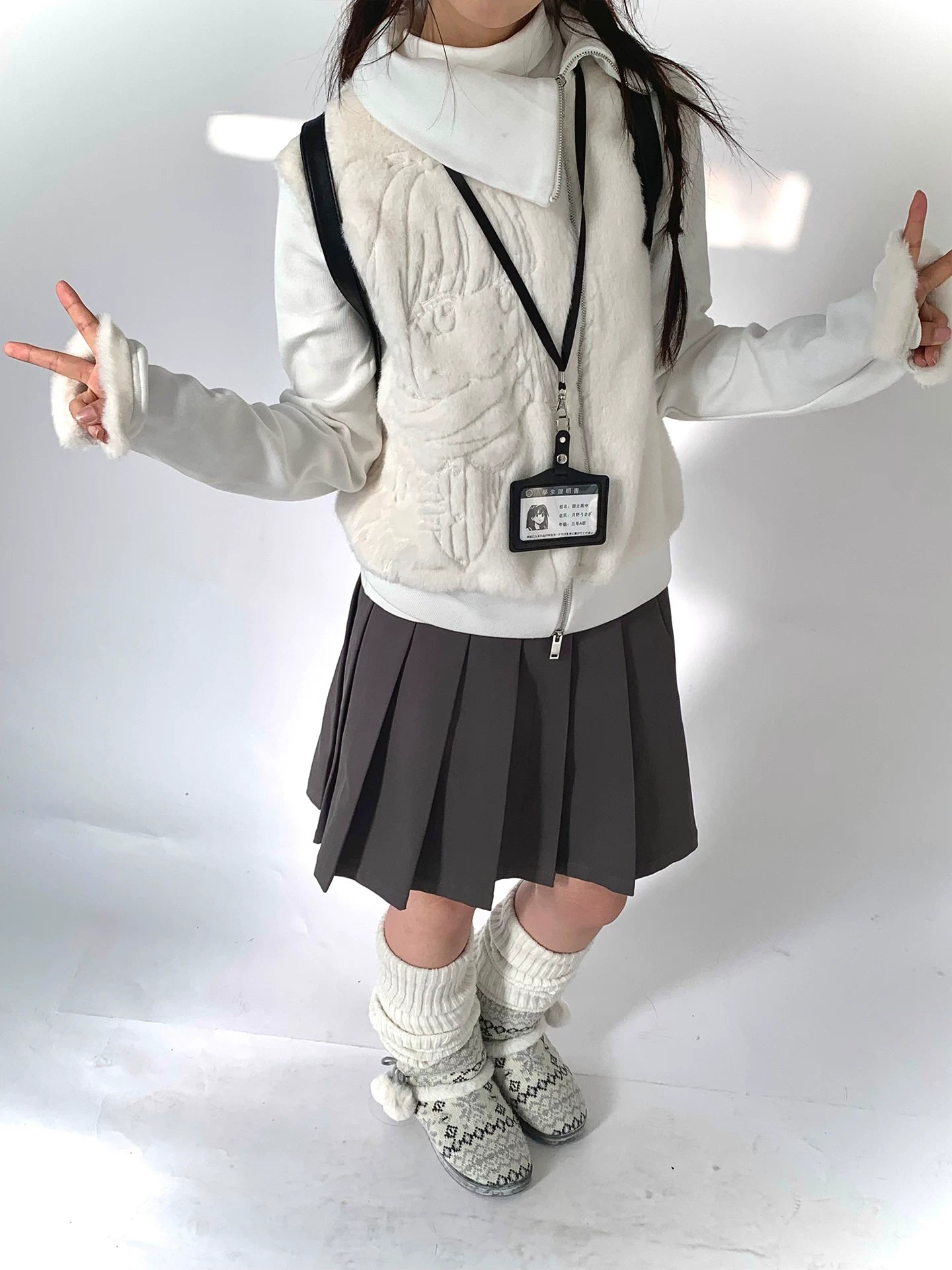 Fleece Embroidery Asymmetrical Zipper Jacket