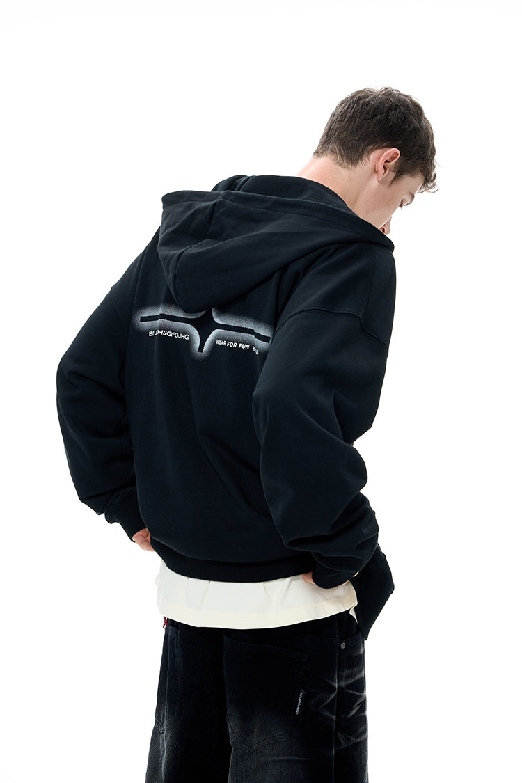 그래피티 디자인 헤비웨이트 지퍼 후드 티셔츠