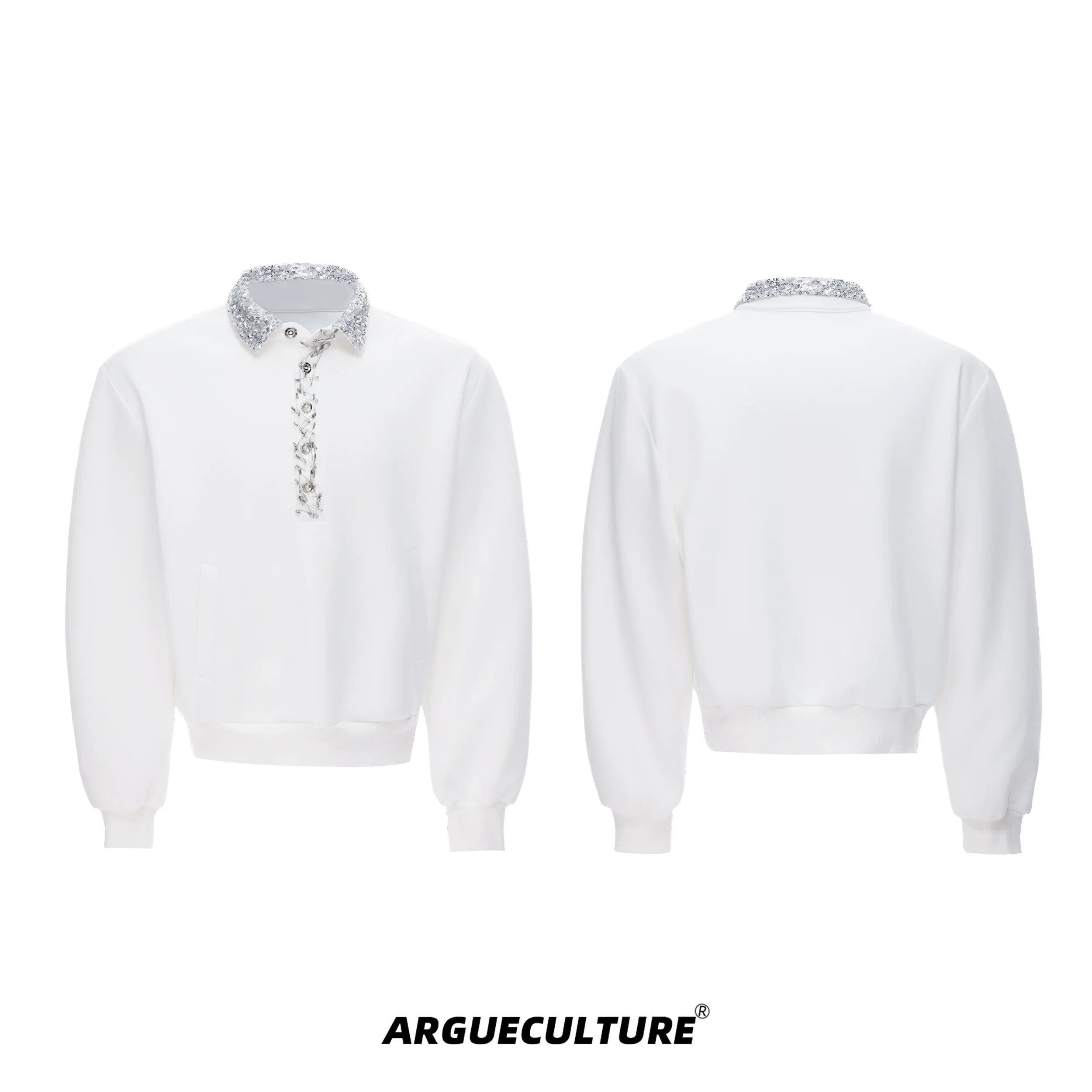 Sequin Pin Long Sleeve Polo Shirt