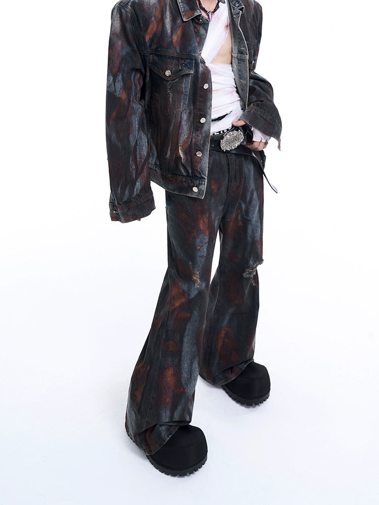 Wash Shoulder Pad Denim Jacket & Denim Jeans Setup