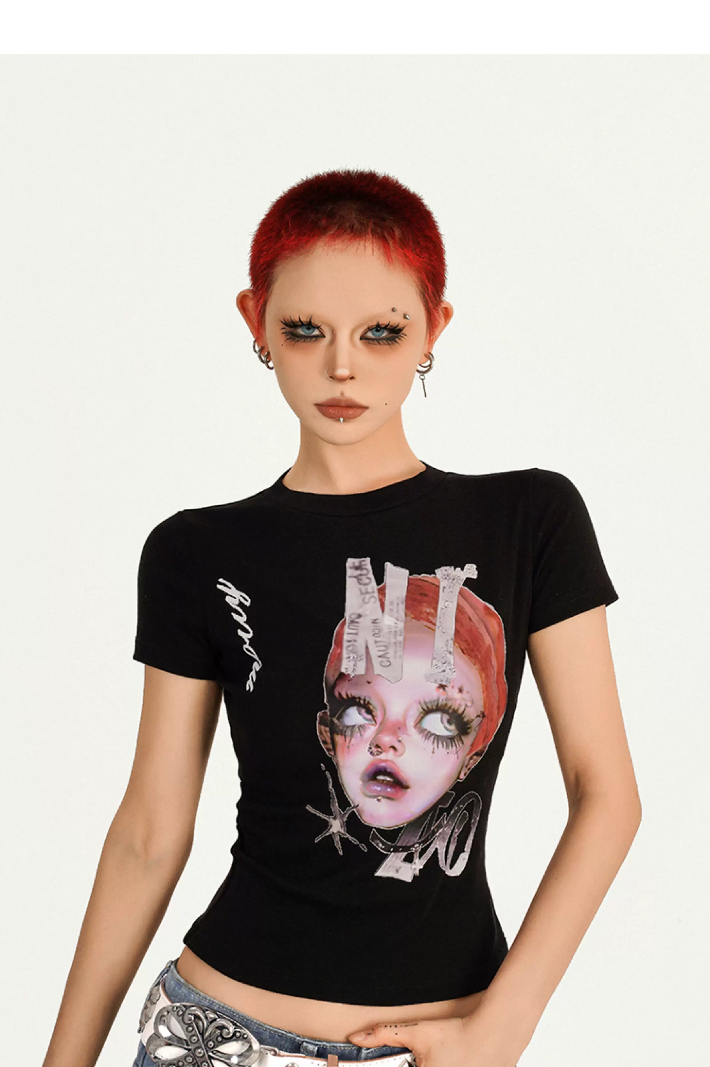 Portrait Print Fitted Short Sleeve T-Shirt