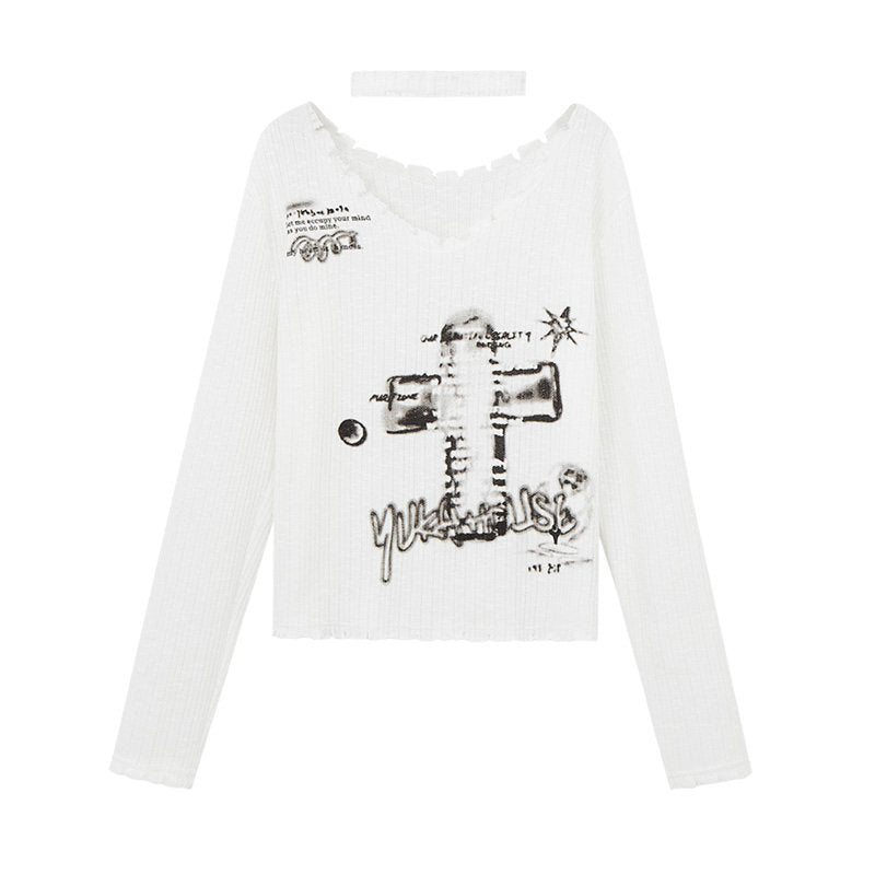Slim Fit Graphic Design Thin Knit Sweater