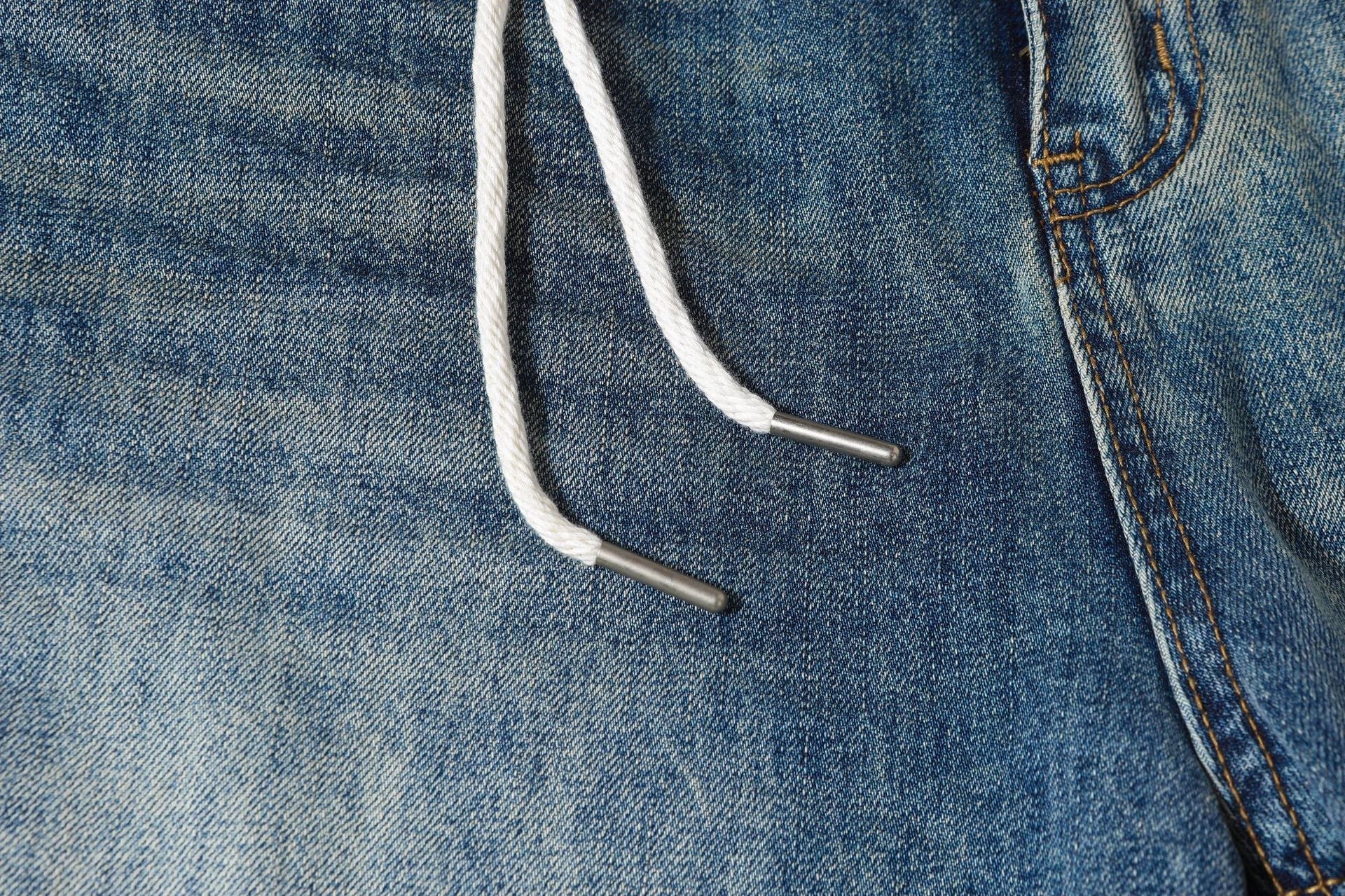 Washed Lightning Drawstring Denim Jort