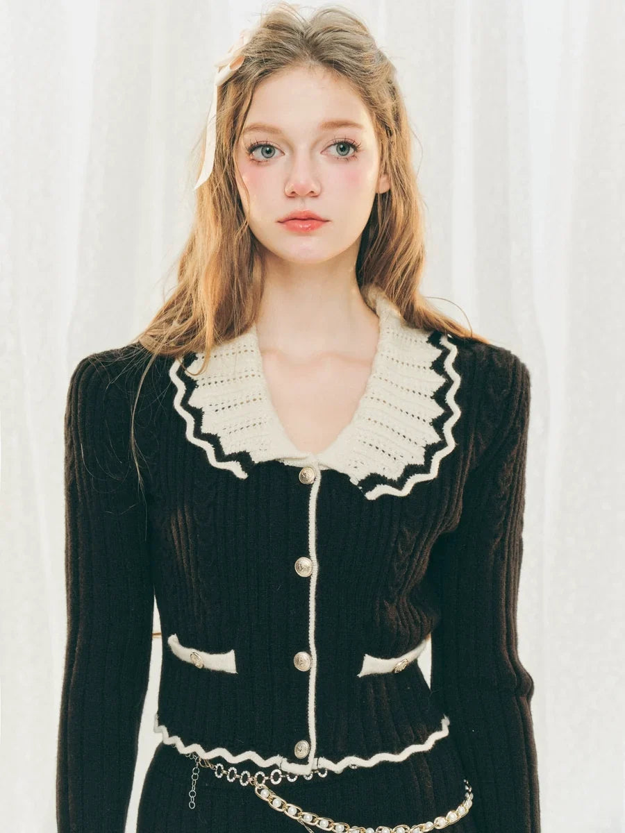 Ensemble cardigan en tricot à grand col et jupe moulante