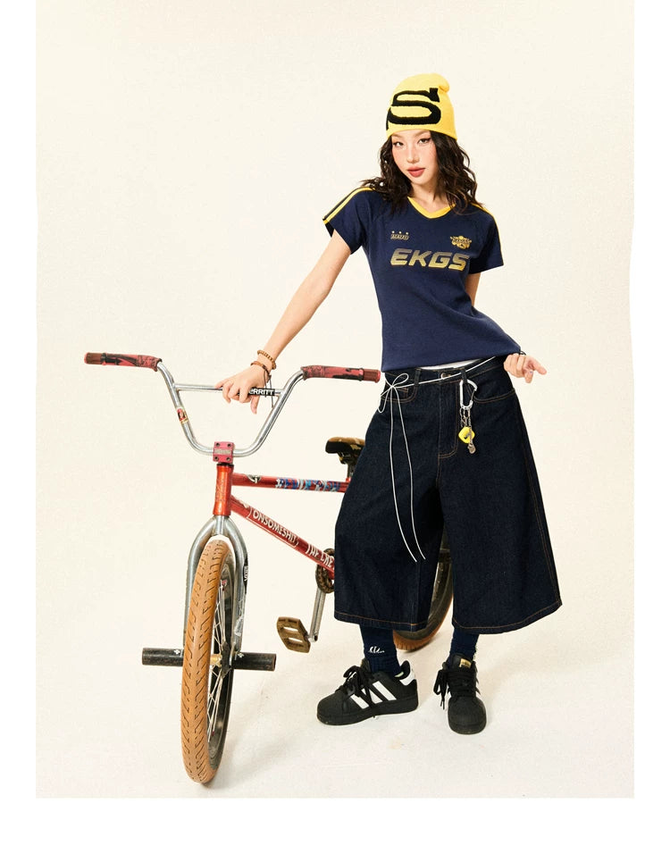 Stripe Letter Print Short Sleeve T-Shirt & Short Pants Setup
