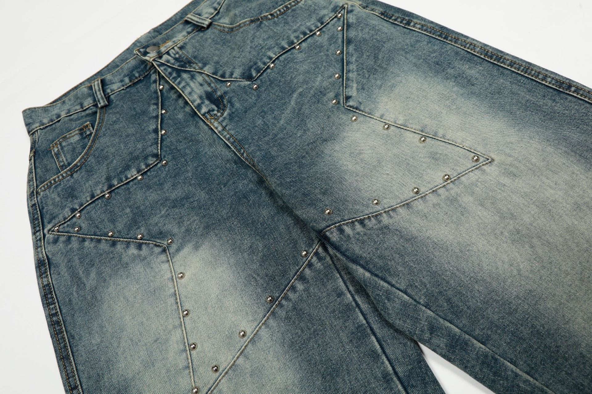 Star Patch Rivet Wide Leg Denim Jeans
