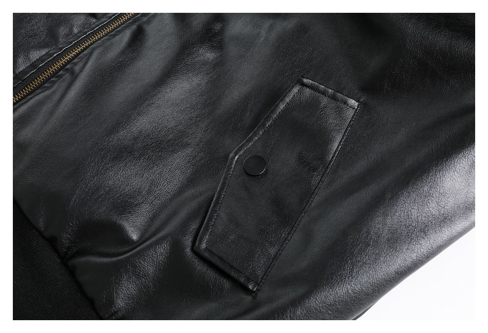 Chaqueta de béisbol de cuero PU con capucha