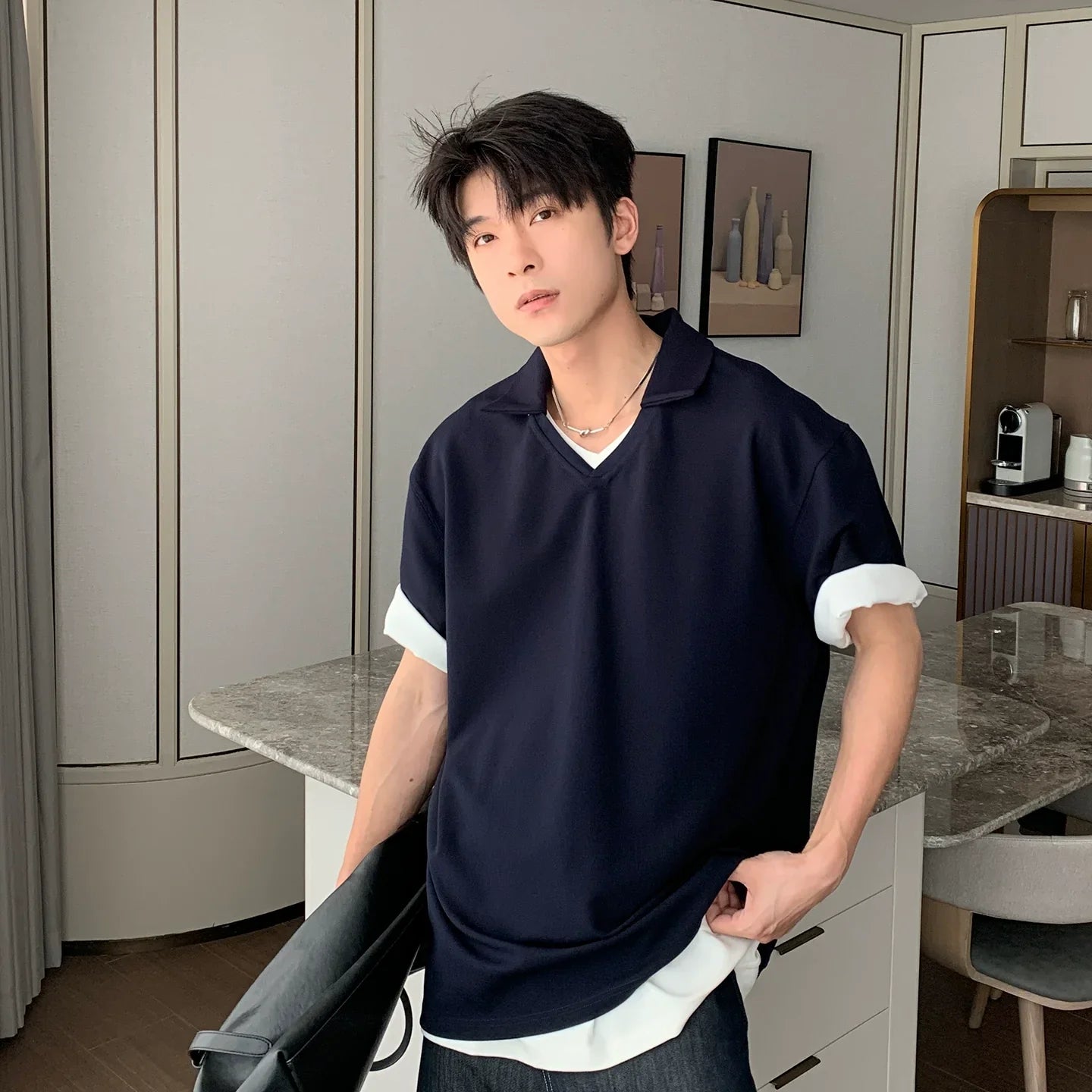 Detachable Collar Short Sleeve Polo Shirt