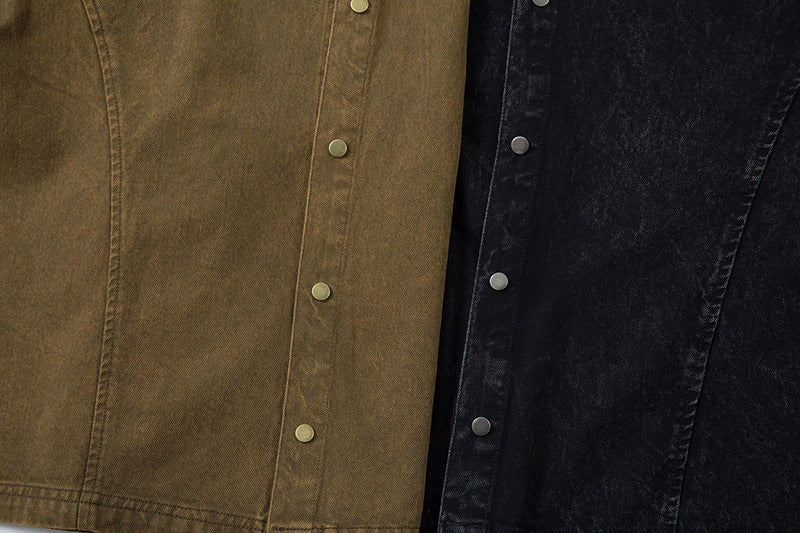 Distressed Short-Sleeved Denim Shirt