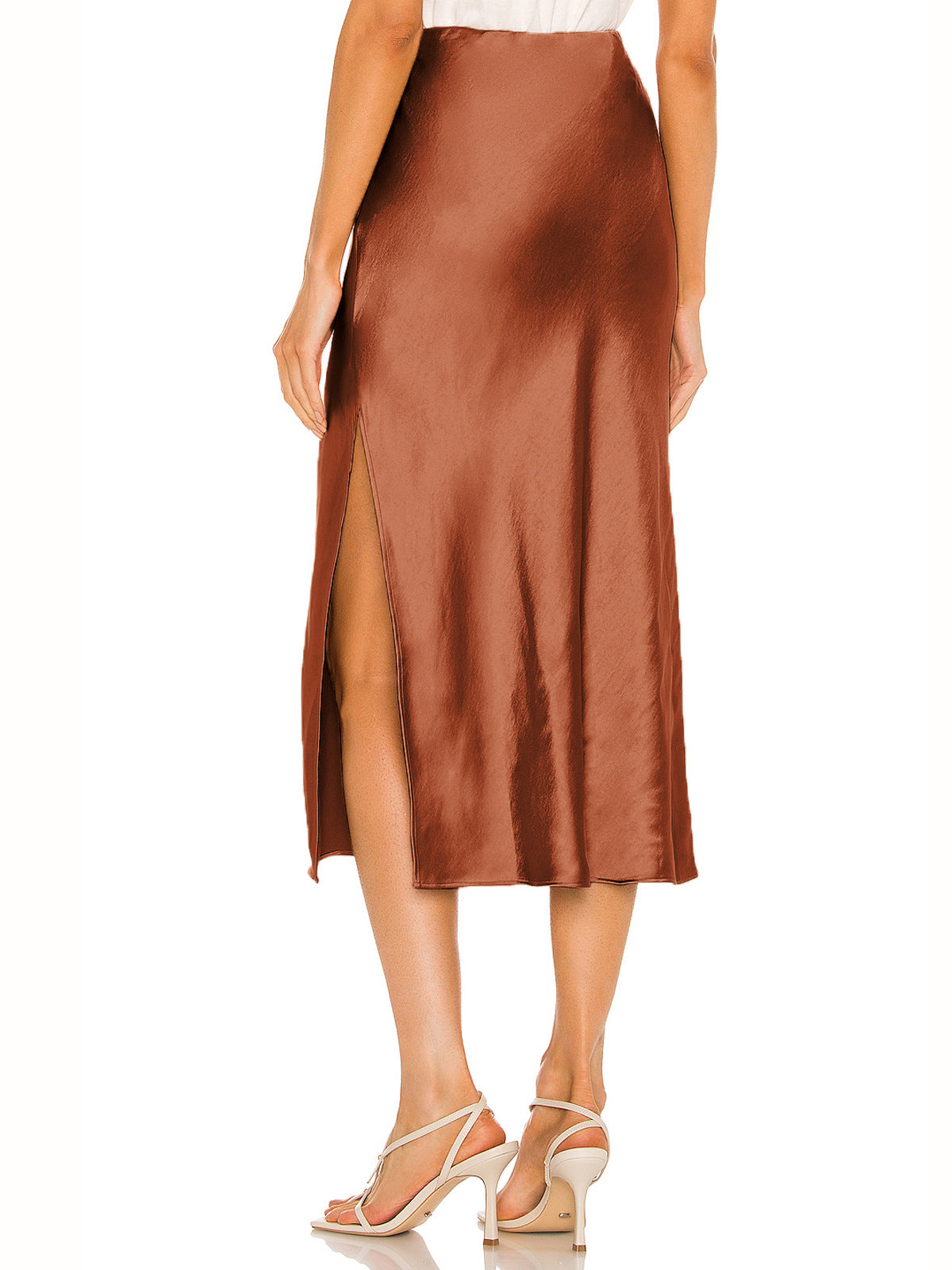 Satin High Waist Midi Skirt