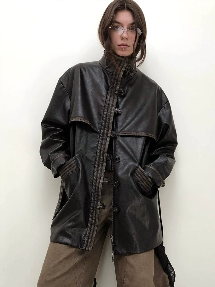 PU Leather Long Coat