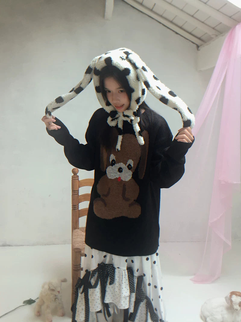 Dog Graphic Design Oversize Knit Sweater