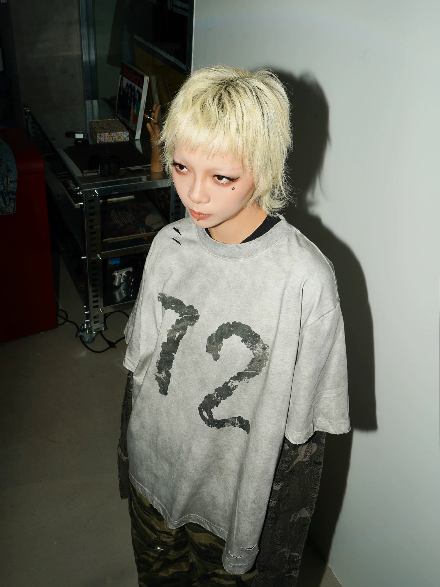 Camouflage Fake Layered Damage Long Sleeve T-Shirt