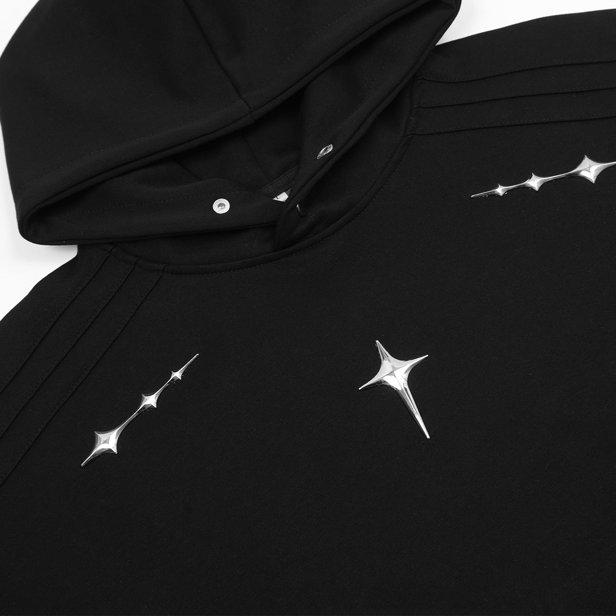 Metallic Cross-Star Pleated Oversize Pullover Hoodie