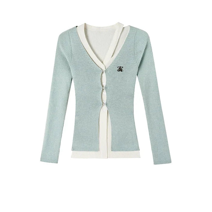 Fake Layered Long Sleeve Knit Cardigan