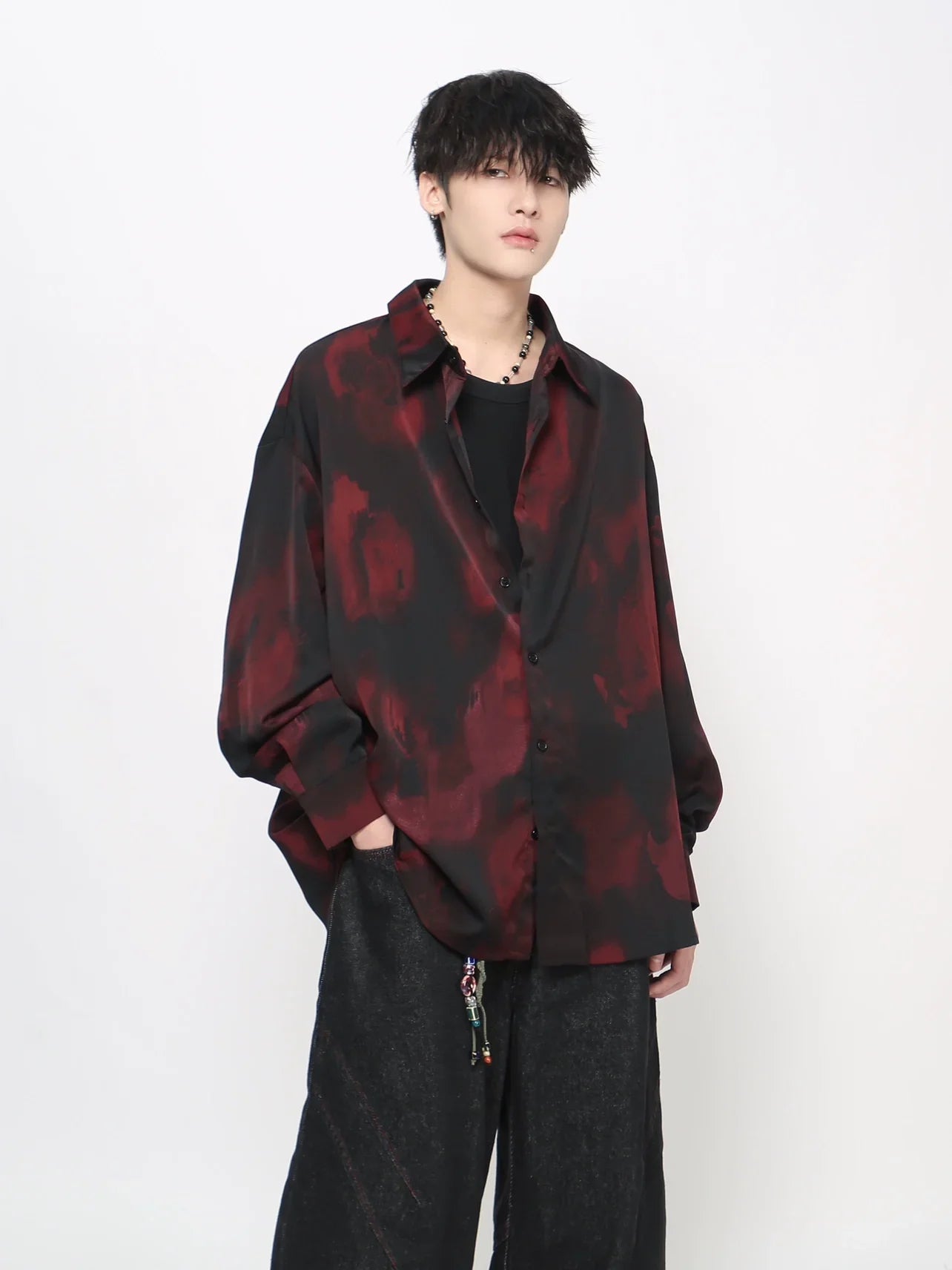 Gradient Tie-Dye Drape Long Sleeve Shirt