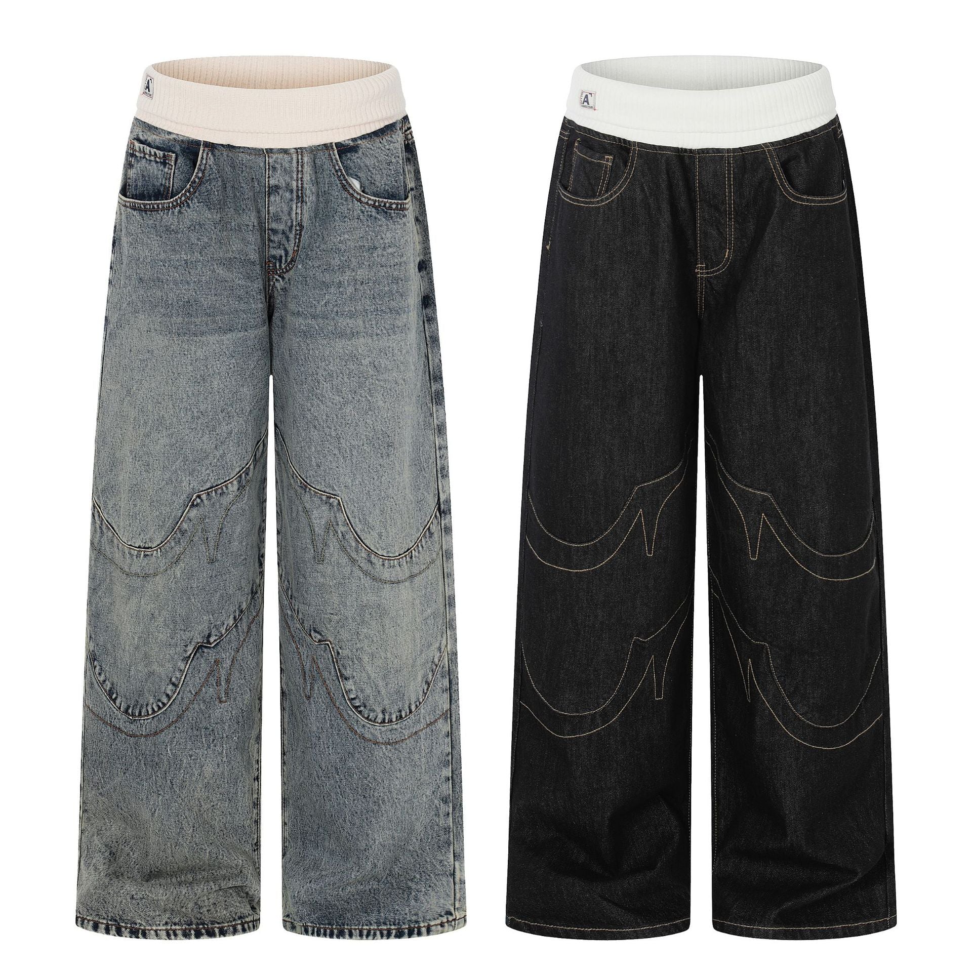 Deconstruction Patchwork Wide Leg Denim Jeans