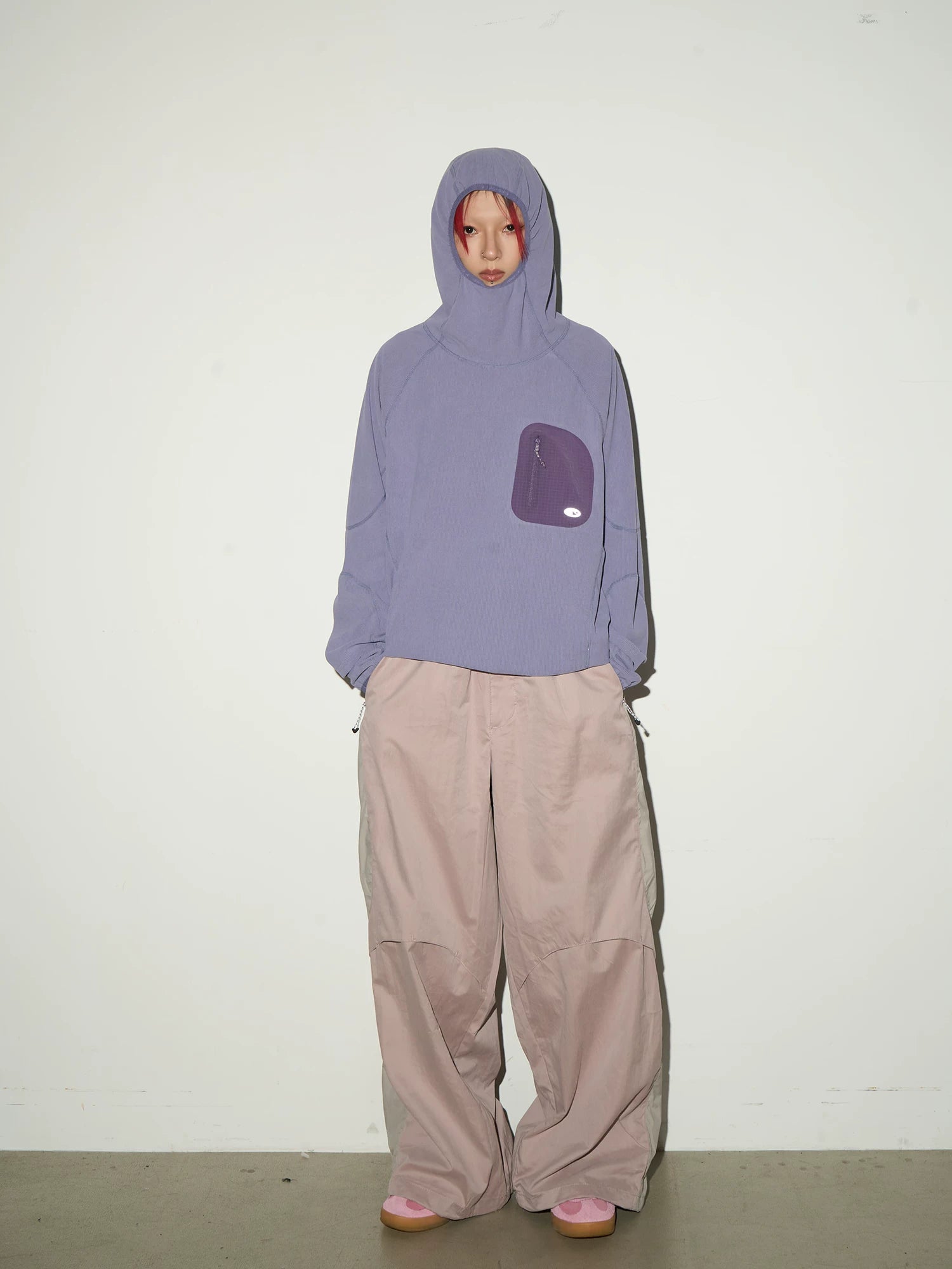 Oversize Nylon Hooded Jacket & Panel Wide Leg Pants Setup