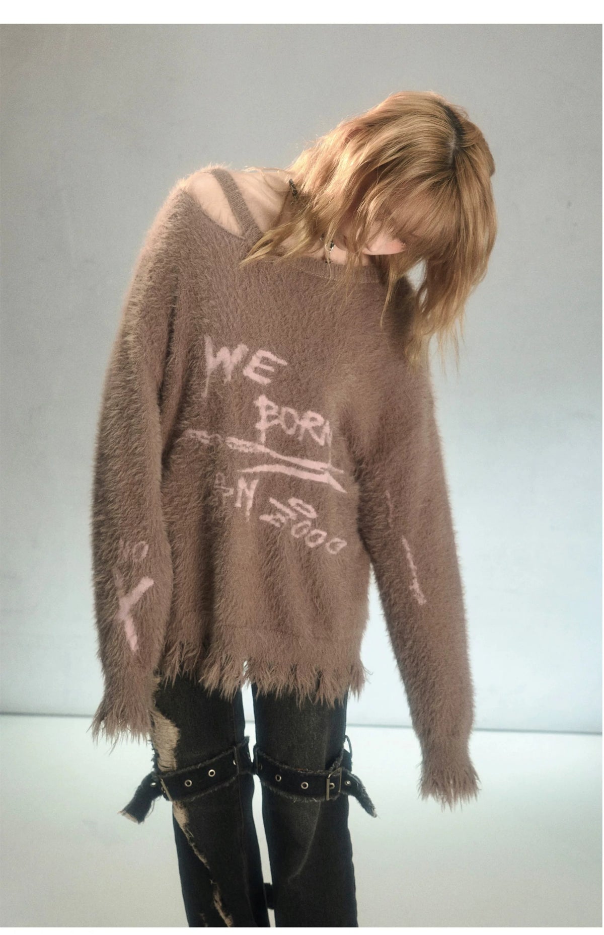 Graffiti Jacquard Oversize Pullover Knit Sweater
